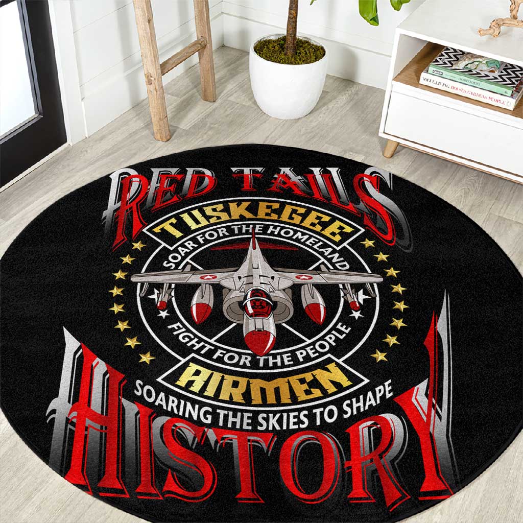 Red Tails Tuskegee Airmen Round Carpet Black History Fighter Plane Patriotic Tribute DT02