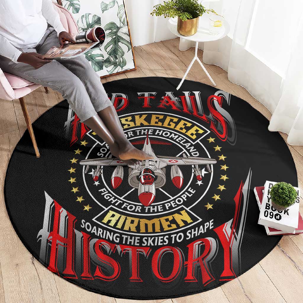Red Tails Tuskegee Airmen Round Carpet Black History Fighter Plane Patriotic Tribute DT02