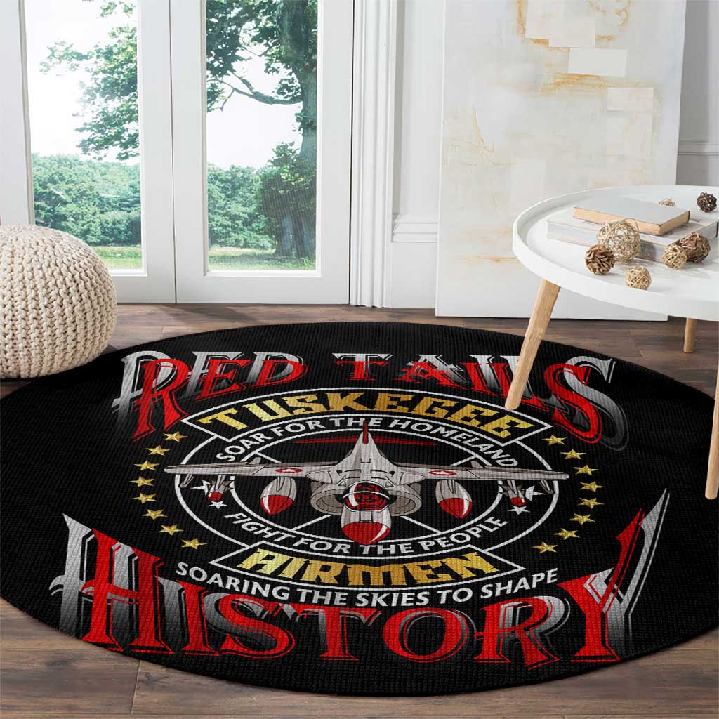 Red Tails Tuskegee Airmen Round Carpet Black History Fighter Plane Patriotic Tribute DT02