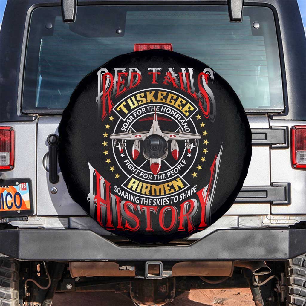 Red Tails Tuskegee Airmen Spare Tire Cover Soaring to Shape History - Fighter Plane Patriotic Tribute DT02