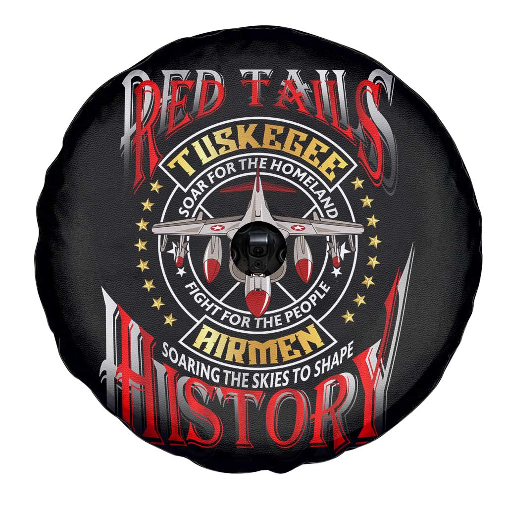 Red Tails Tuskegee Airmen Spare Tire Cover Soaring to Shape History - Fighter Plane Patriotic Tribute DT02