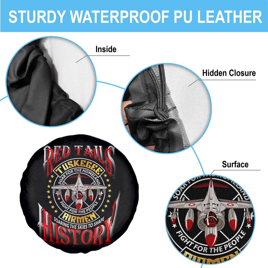 Red Tails Tuskegee Airmen Spare Tire Cover Soaring to Shape History - Fighter Plane Patriotic Tribute DT02