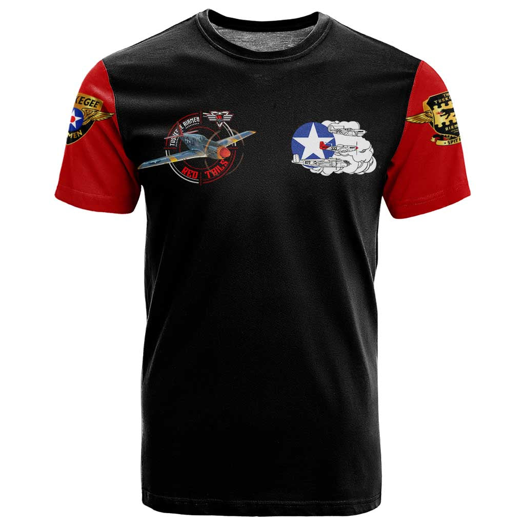 Red Tails Tuskegee Airmen T shirt Black History Fighter Plane Patriotic Tribute DT02