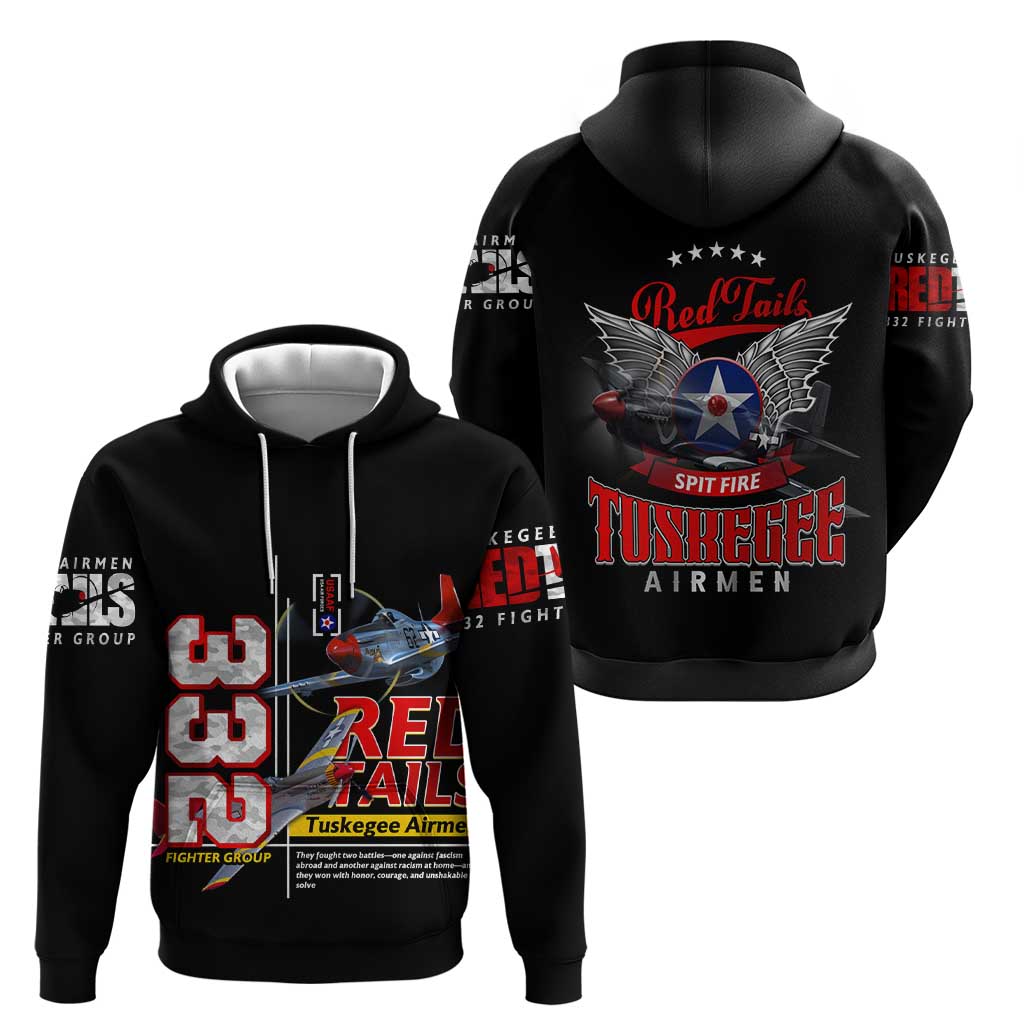 Red Tails Spitfire Tuskegee Airmen Hoodie 332nd Fighter Group WWII Legacy Tribute DT02