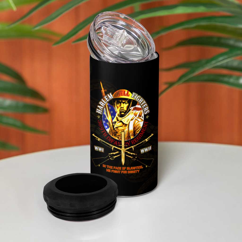Harlem Hellfighters 369th Infantry Regiment 4 in 1 Can Cooler Tumbler Fight for Dignity WWII DT02