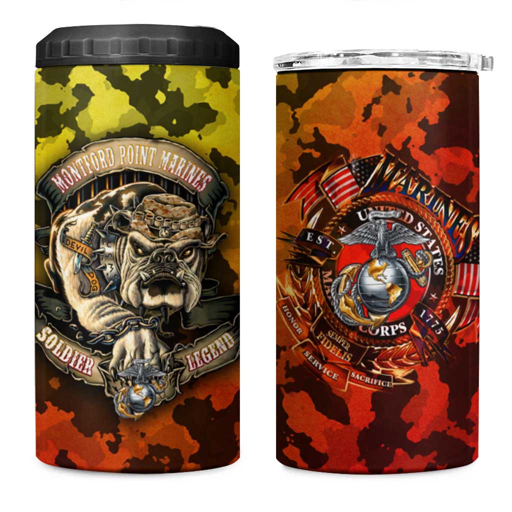 Montford Point Marines 4 in 1 Can Cooler Tumbler Afro Devil Dog Soldier Legend DT02