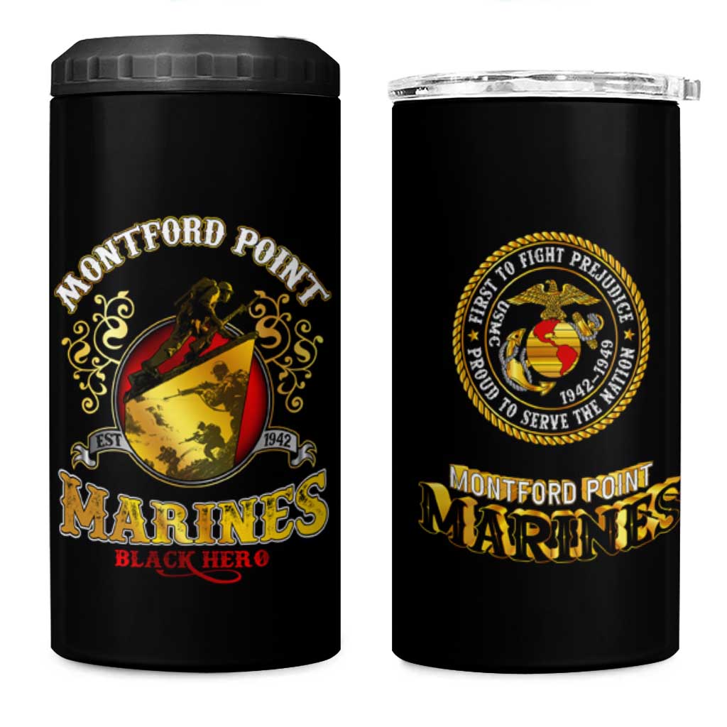 Montford Point Marines 4 in 1 Can Cooler Tumbler Afro First to Fight Prejudice DT02