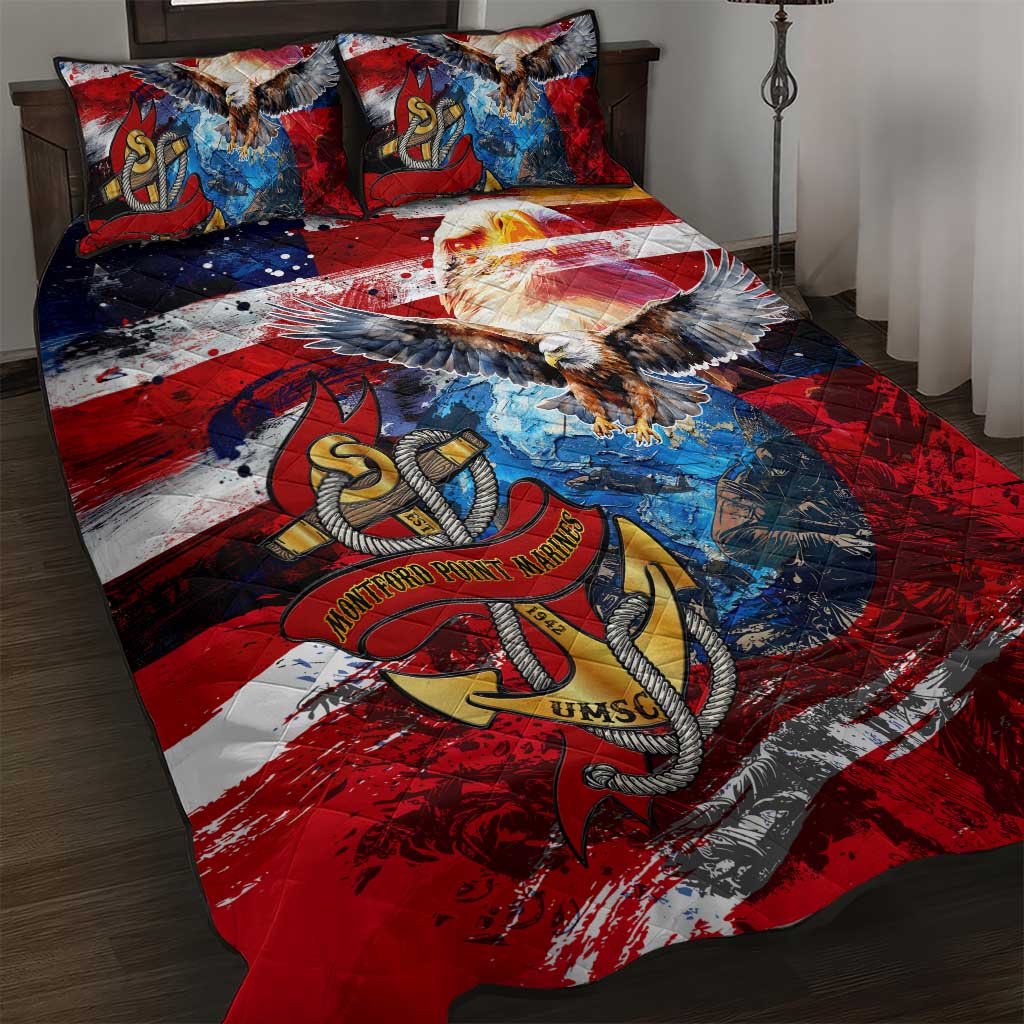 Montford Point Marines Quilt Bed Set African American Eagle Anchor Tribute DT02