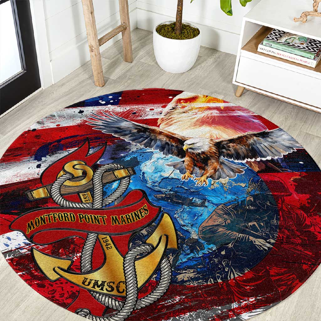 Montford Point Marines Round Carpet African American Eagle Anchor Tribute DT02
