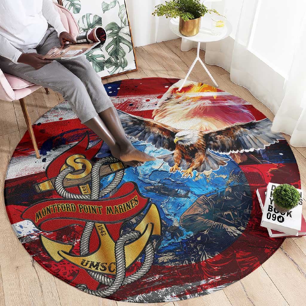 Montford Point Marines Round Carpet African American Eagle Anchor Tribute DT02