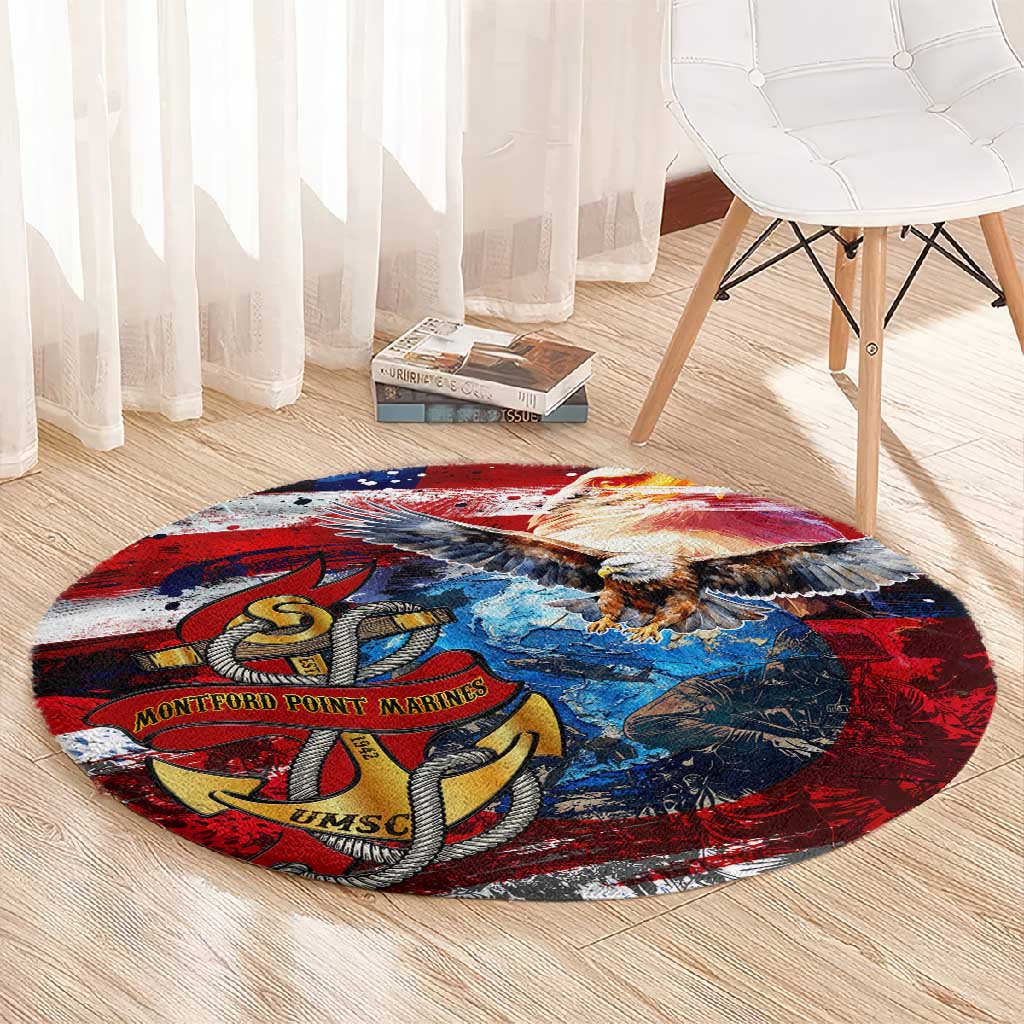 Montford Point Marines Round Carpet African American Eagle Anchor Tribute DT02