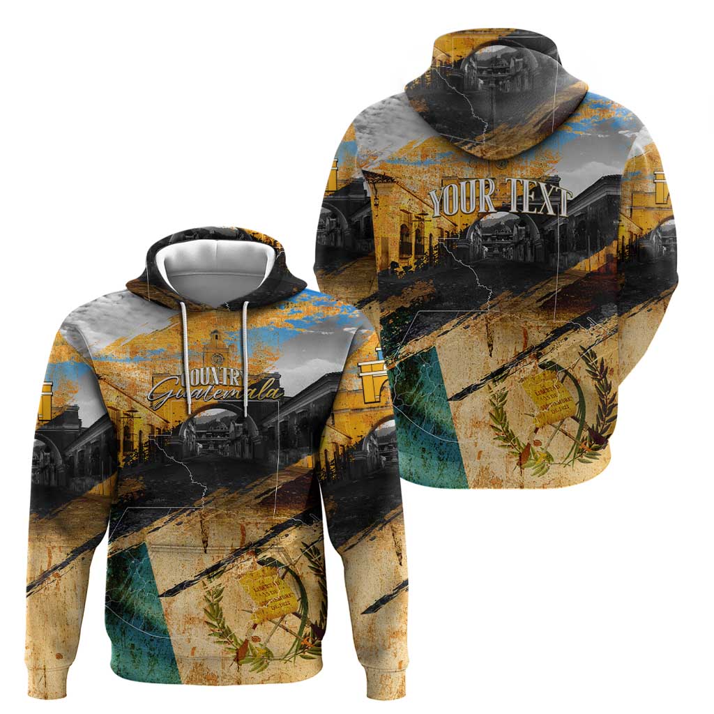 Guatemala Country Pride Hoodie Grunge Map Art with National Landmark Flag Texture DT02