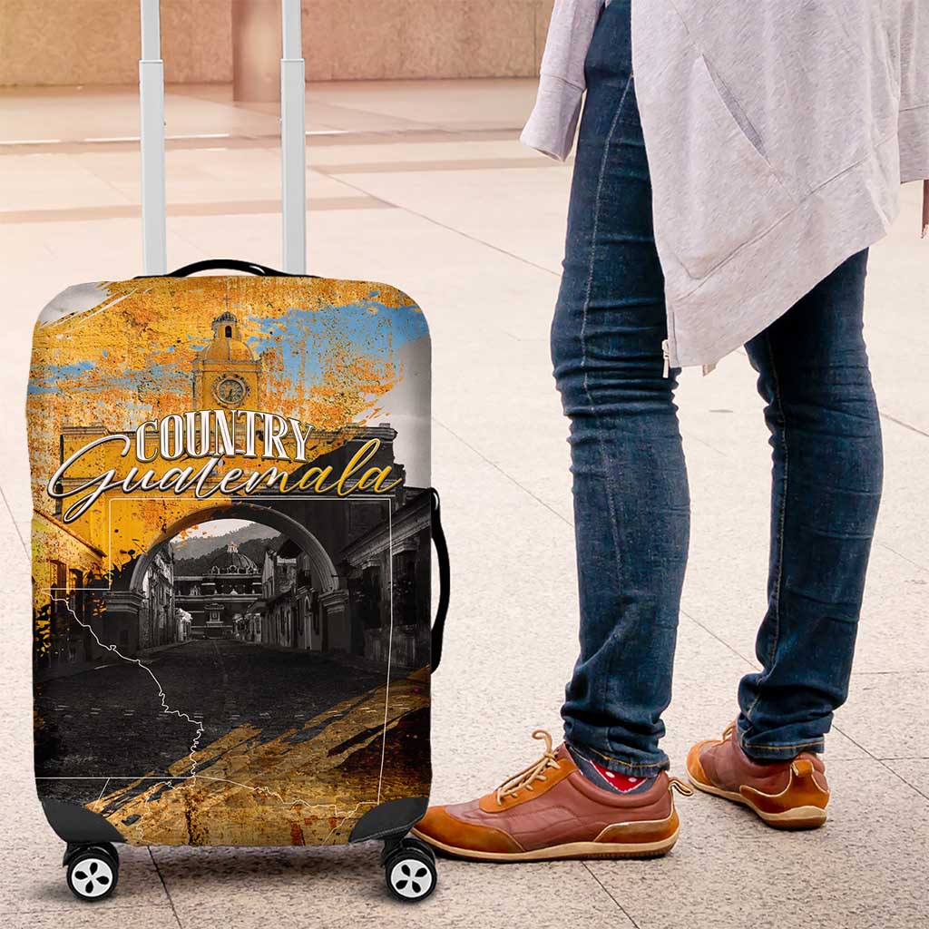 Guatemala Country Pride Luggage Cover Grunge Map Art with National Landmark Flag Texture DT02