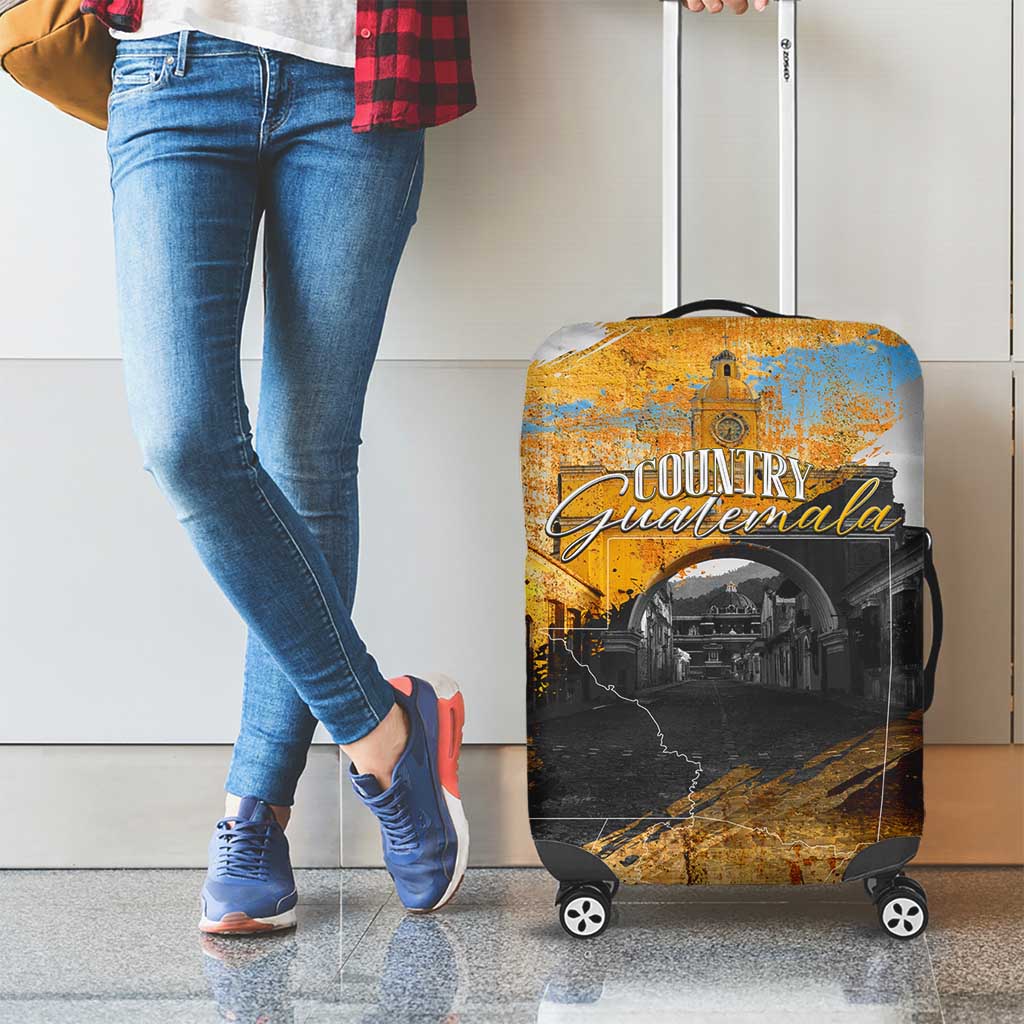 Guatemala Country Pride Luggage Cover Grunge Map Art with National Landmark Flag Texture DT02