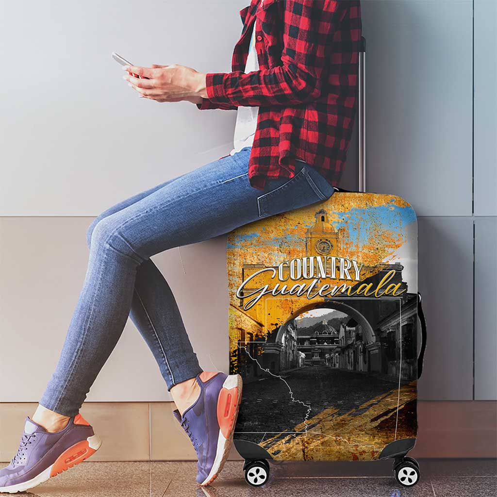 Guatemala Country Pride Luggage Cover Grunge Map Art with National Landmark Flag Texture DT02