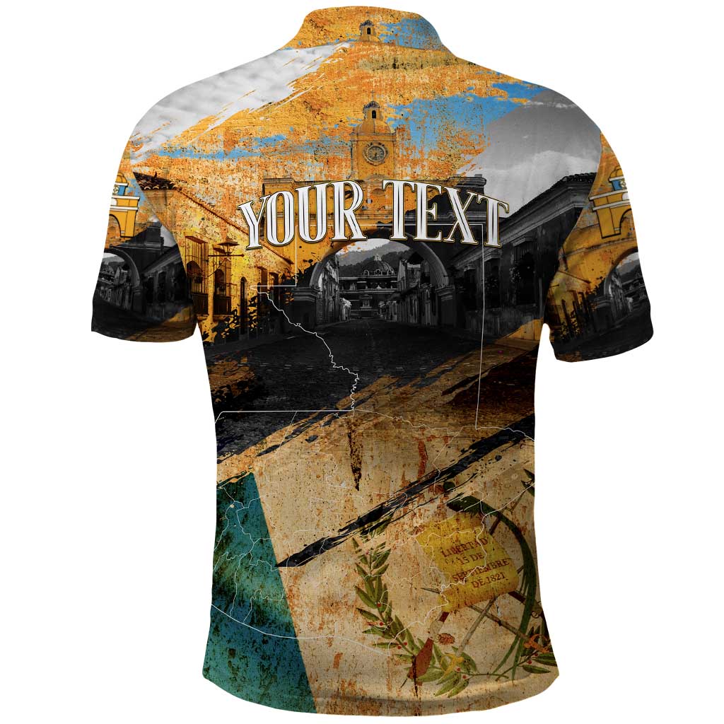 Guatemala Country Pride Polo Shirt Grunge Map Art with National Landmark Flag Texture DT02