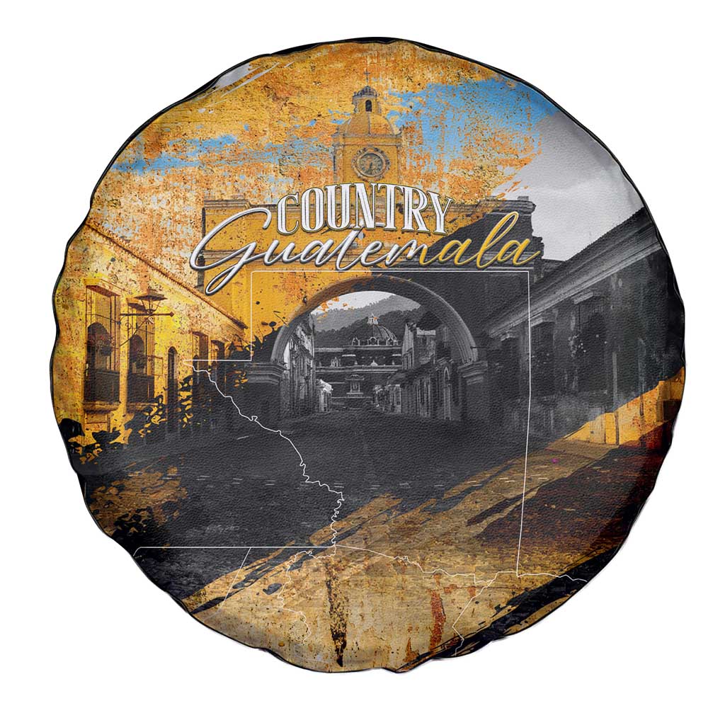 Guatemala Country Pride Spare Tire Cover Grunge Map Art with National Landmark Flag Texture DT02