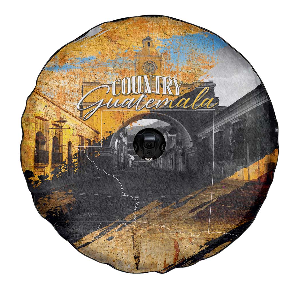 Guatemala Country Pride Spare Tire Cover Grunge Map Art with National Landmark Flag Texture DT02