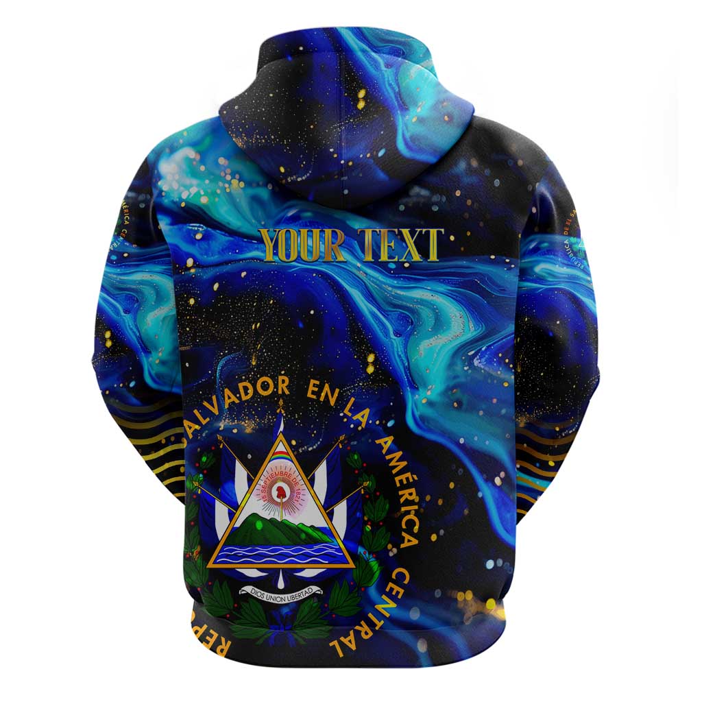 El Salvador Country Pride Hoodie Map Flag and National Emblem Art in Cosmic Blue DT02