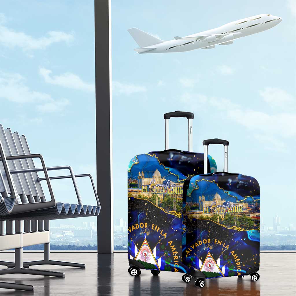 El Salvador Country Pride Luggage Cover Map Flag and National Emblem Art in Cosmic Blue DT02