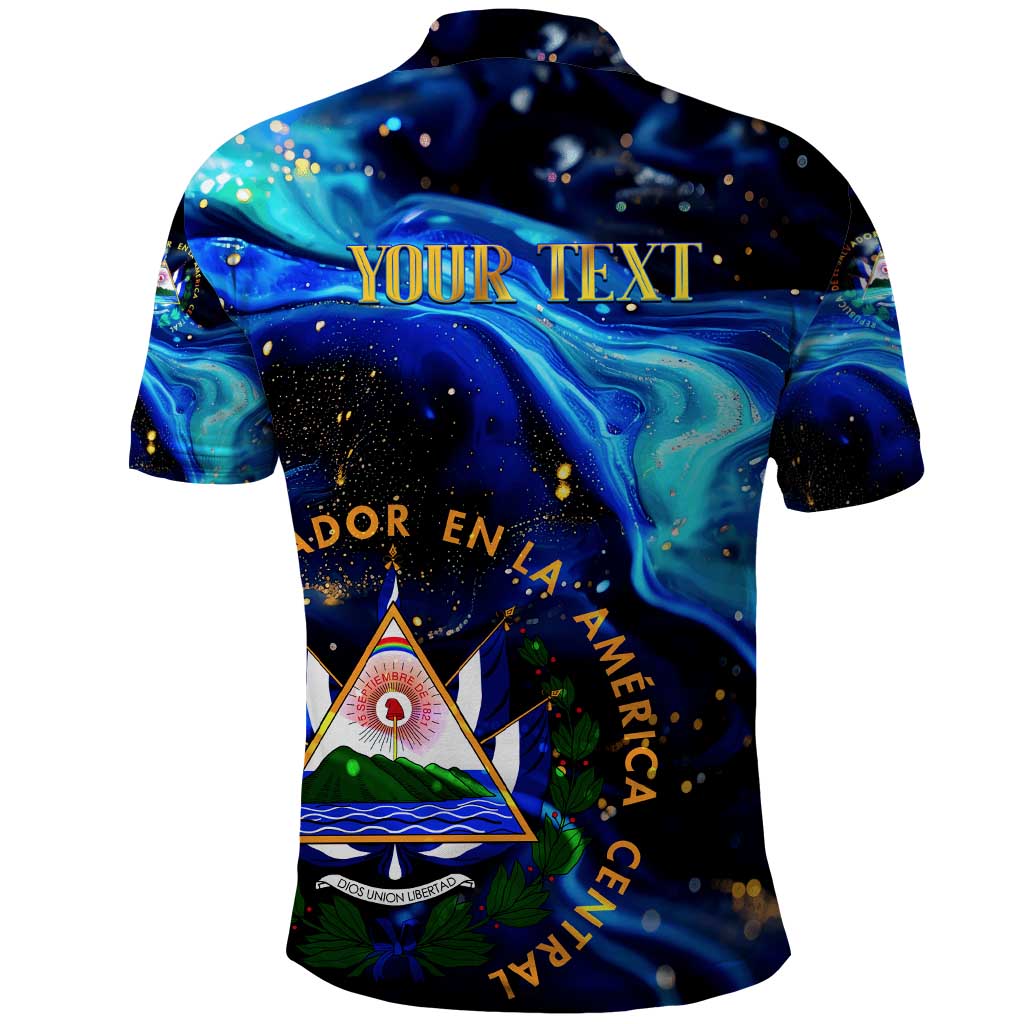 El Salvador Country Pride Polo Shirt Map Flag and National Emblem Art in Cosmic Blue DT02