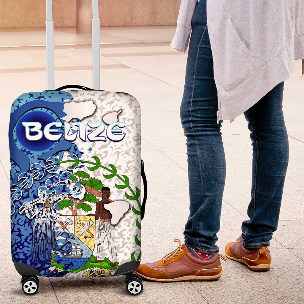 The Deep Heart Of Belize Luggage Cover Belize Abstract Heritage Ocean Blue Splash Art DT02