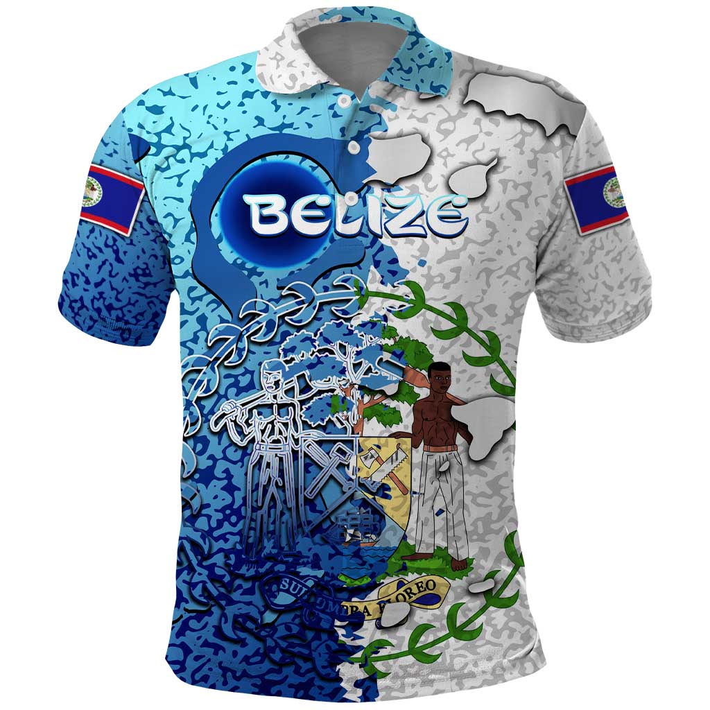 The Deep Heart Of Belize Polo Shirt Belize Abstract Heritage Ocean Blue Splash Art DT02