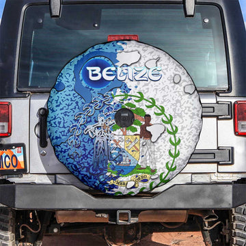 The Deep Heart Of Belize Spare Tire Cover Belize Abstract Heritage Ocean Blue Splash Art DT02
