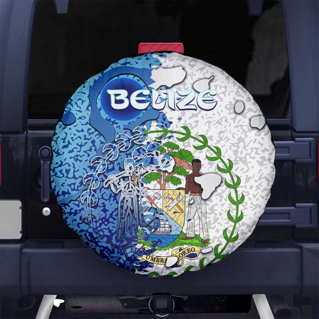 The Deep Heart Of Belize Spare Tire Cover Belize Abstract Heritage Ocean Blue Splash Art DT02