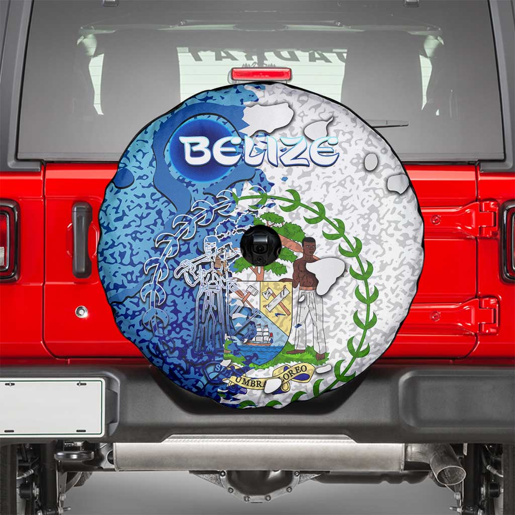 The Deep Heart Of Belize Spare Tire Cover Belize Abstract Heritage Ocean Blue Splash Art DT02