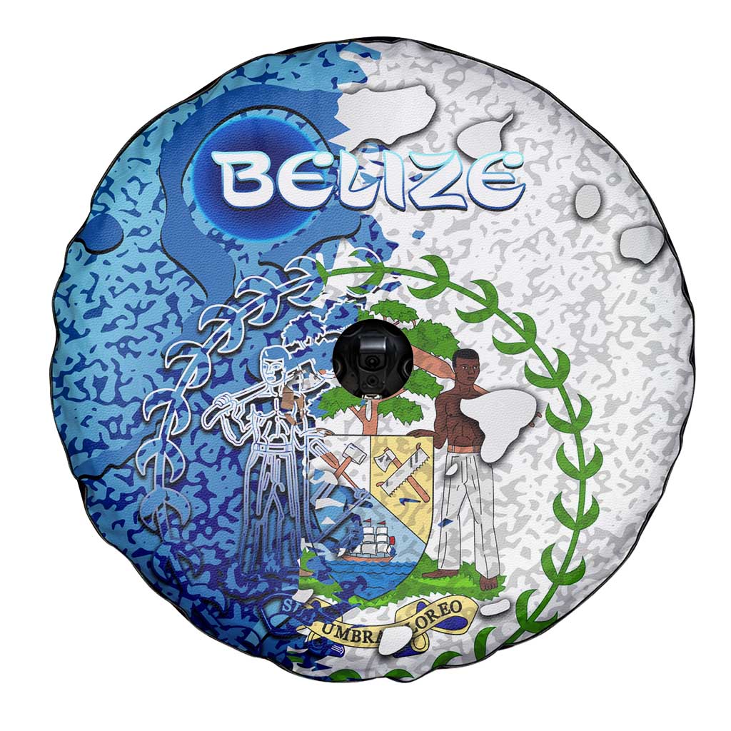 The Deep Heart Of Belize Spare Tire Cover Belize Abstract Heritage Ocean Blue Splash Art DT02