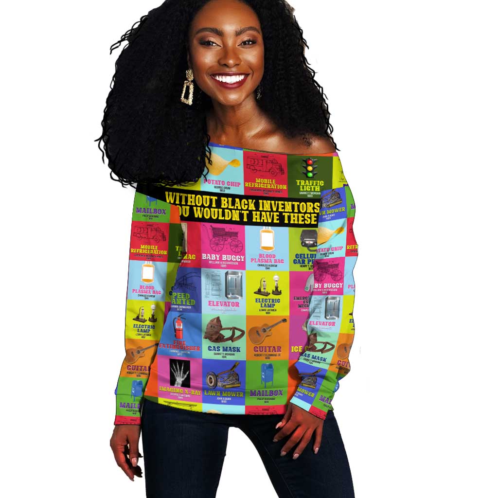 Black Inventions Off Shoulder Sweater African-American Inventors DT02