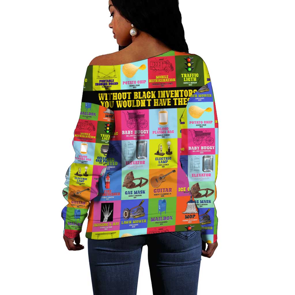 Black Inventions Off Shoulder Sweater African-American Inventors DT02