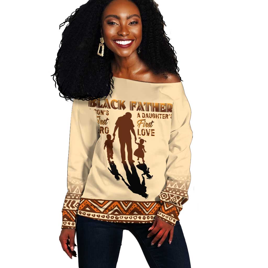 Black Father Off Shoulder Sweater African Father with Son and Daughter DT02