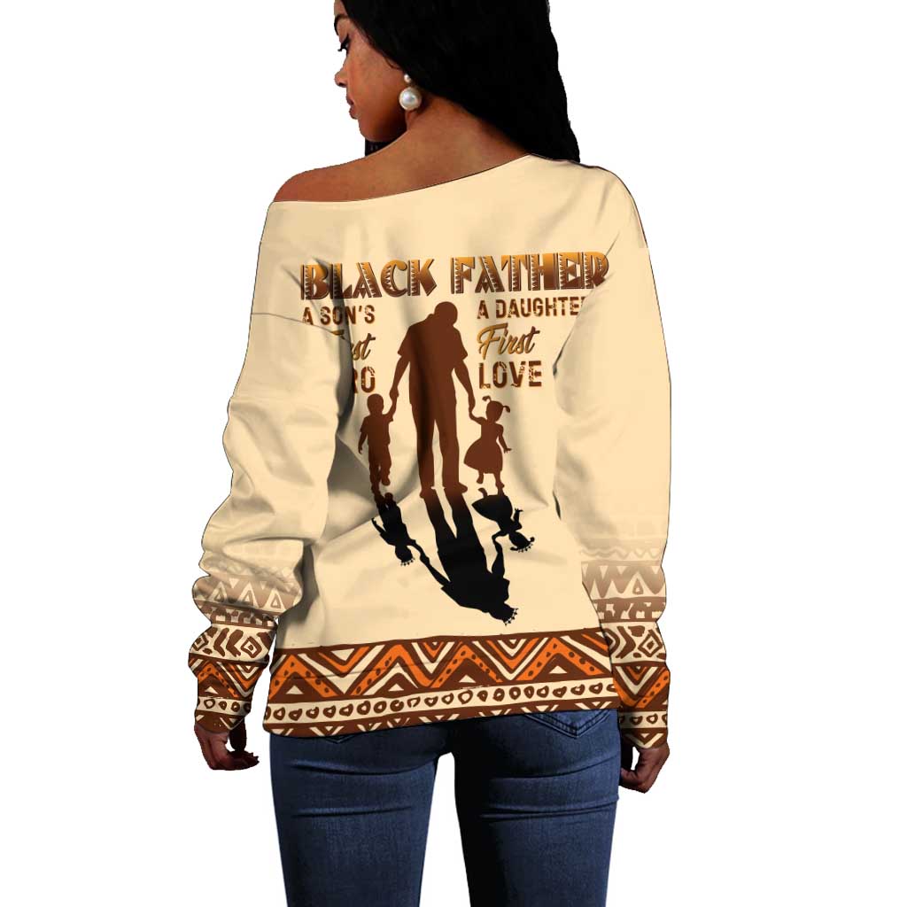 Black Father Off Shoulder Sweater African Father with Son and Daughter DT02