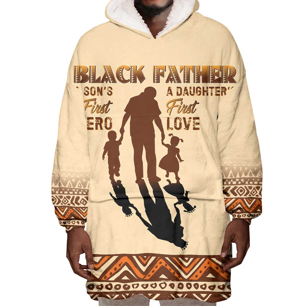 Black Father Wearable Blanket Hoodie African Father with Son and Daughter DT02