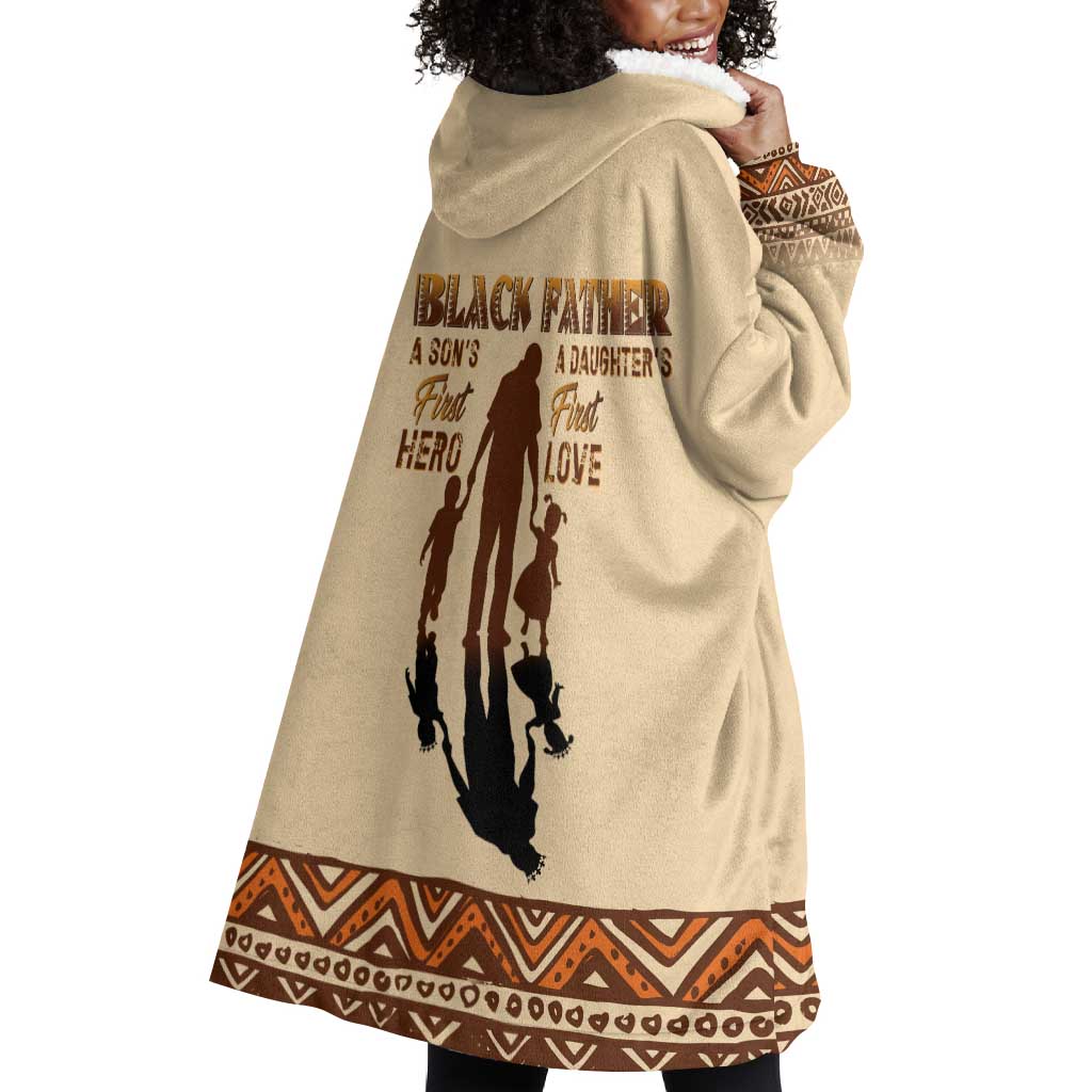 Black Father Wearable Blanket Hoodie African Father with Son and Daughter DT02