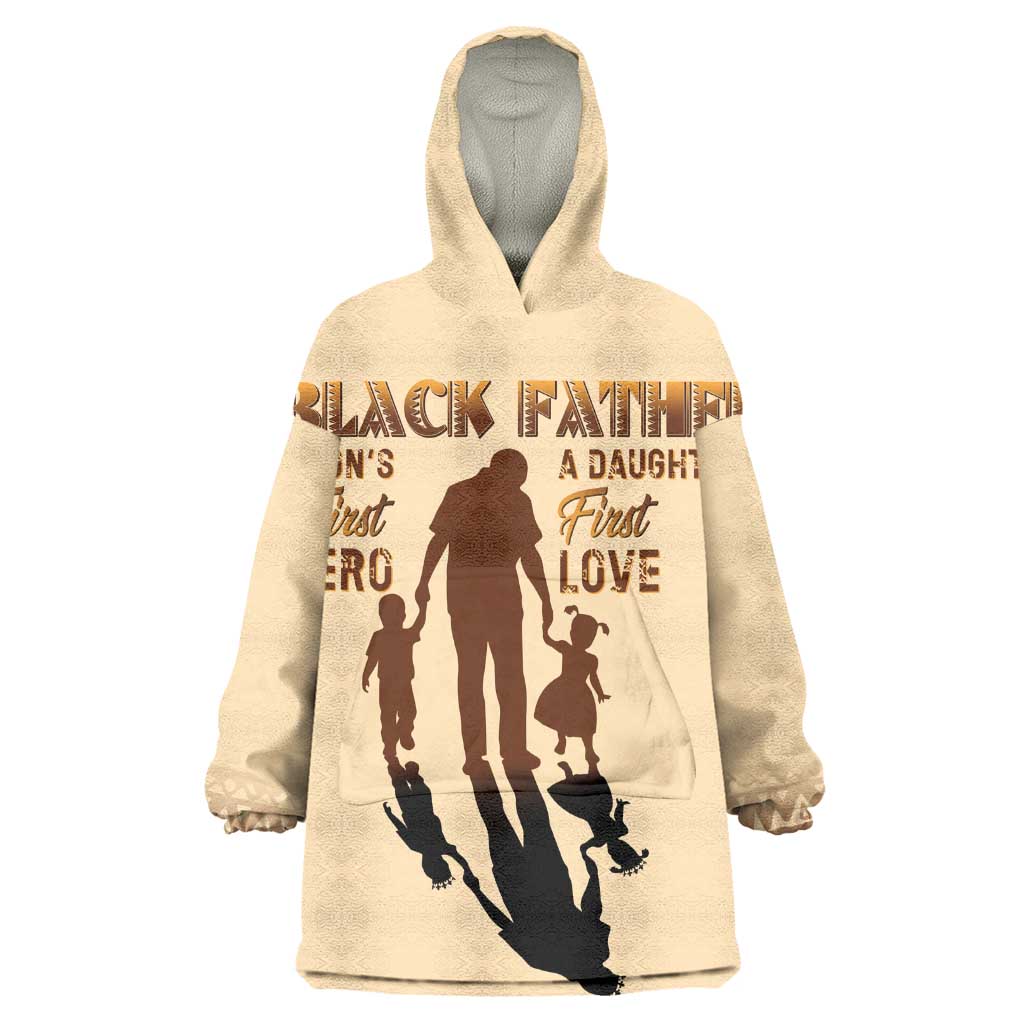 Black Father Wearable Blanket Hoodie African Father with Son and Daughter DT02