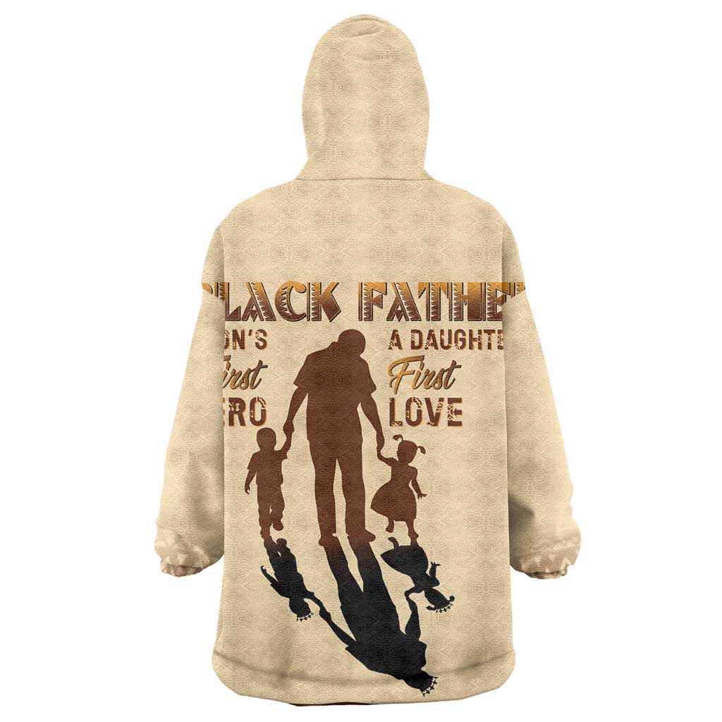 Black Father Wearable Blanket Hoodie African Father with Son and Daughter DT02