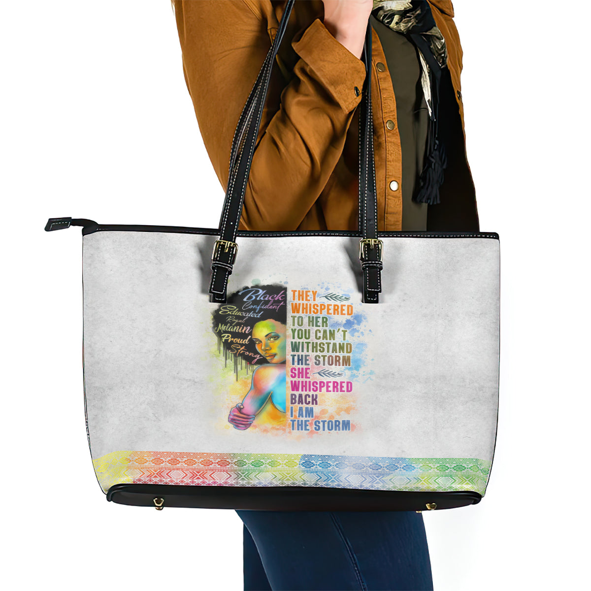 Black Girl I Am The Storm Leather Tote Bag African American Women DT02