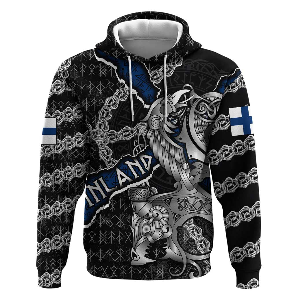 Personalized Finland Vikings Hoodie Nordic Lion Bound in Runes and Chains DT02