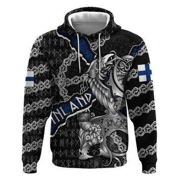 Personalized Finland Vikings Hoodie Nordic Lion Bound in Runes and Chains DT02