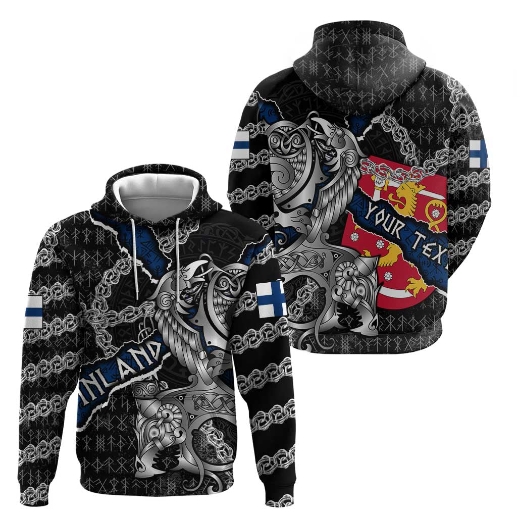 Personalized Finland Vikings Hoodie Nordic Lion Bound in Runes and Chains DT02