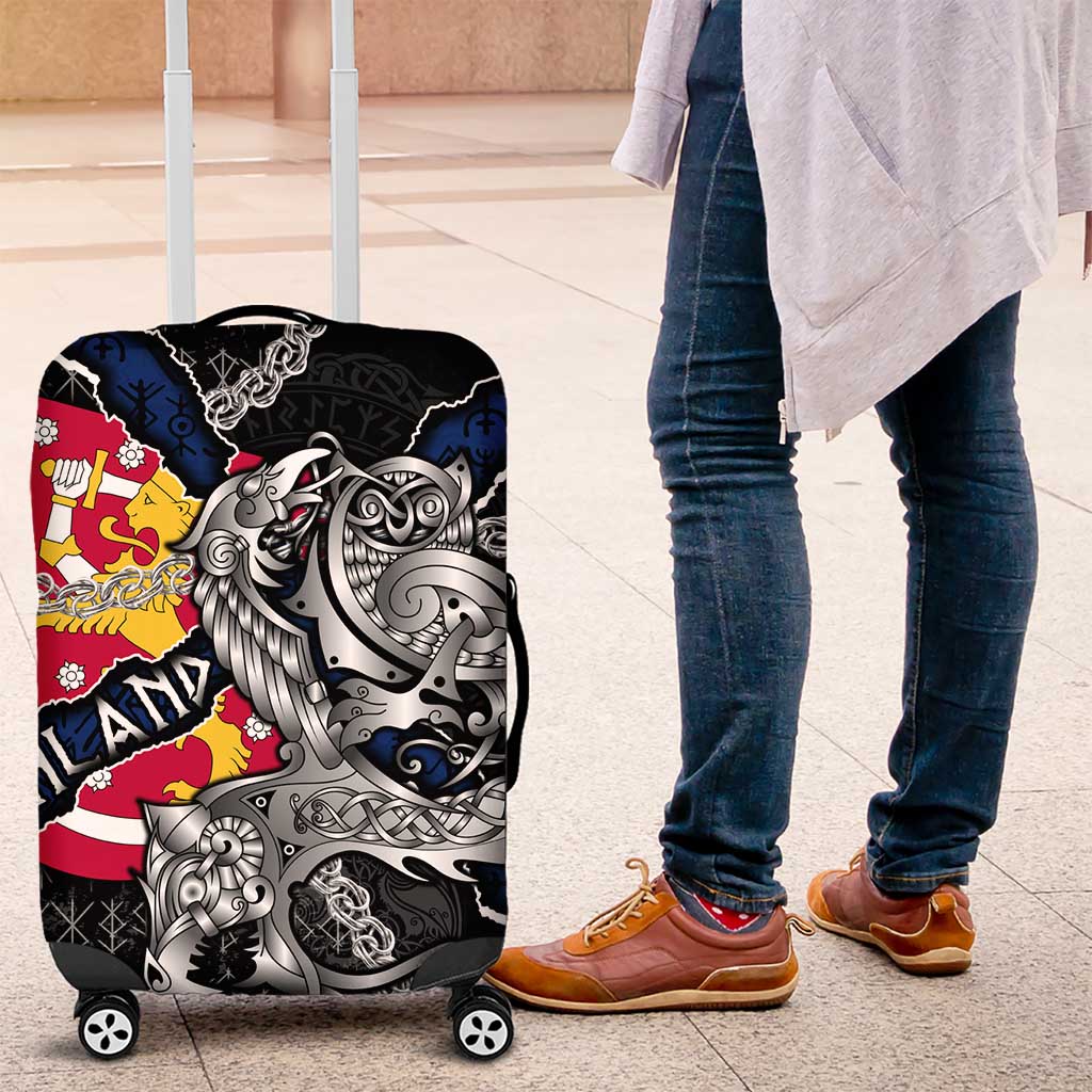 Finland Vikings Luggage Cover Nordic Lion Bound in Runes and Chains DT02