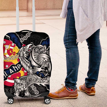 Finland Vikings Luggage Cover Nordic Lion Bound in Runes and Chains DT02