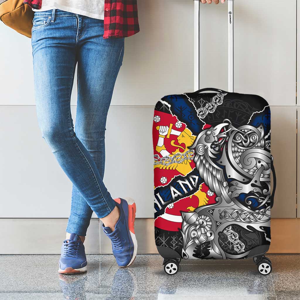 Finland Vikings Luggage Cover Nordic Lion Bound in Runes and Chains DT02