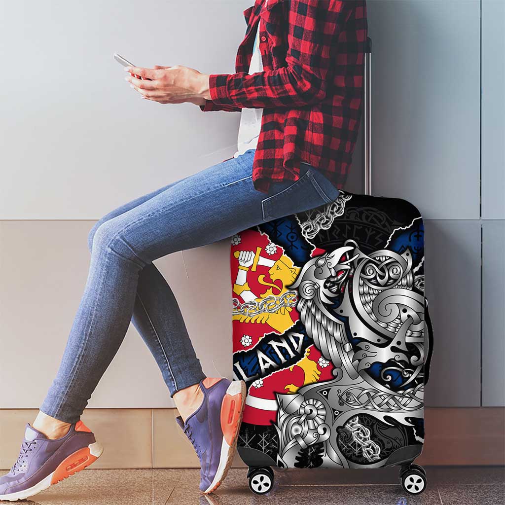 Finland Vikings Luggage Cover Nordic Lion Bound in Runes and Chains DT02