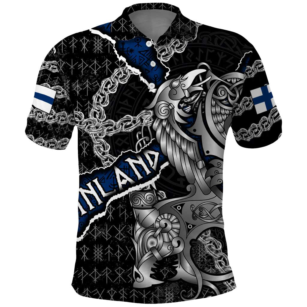 Personalized Finland Vikings Polo Shirt Nordic Lion Bound in Runes and Chains DT02