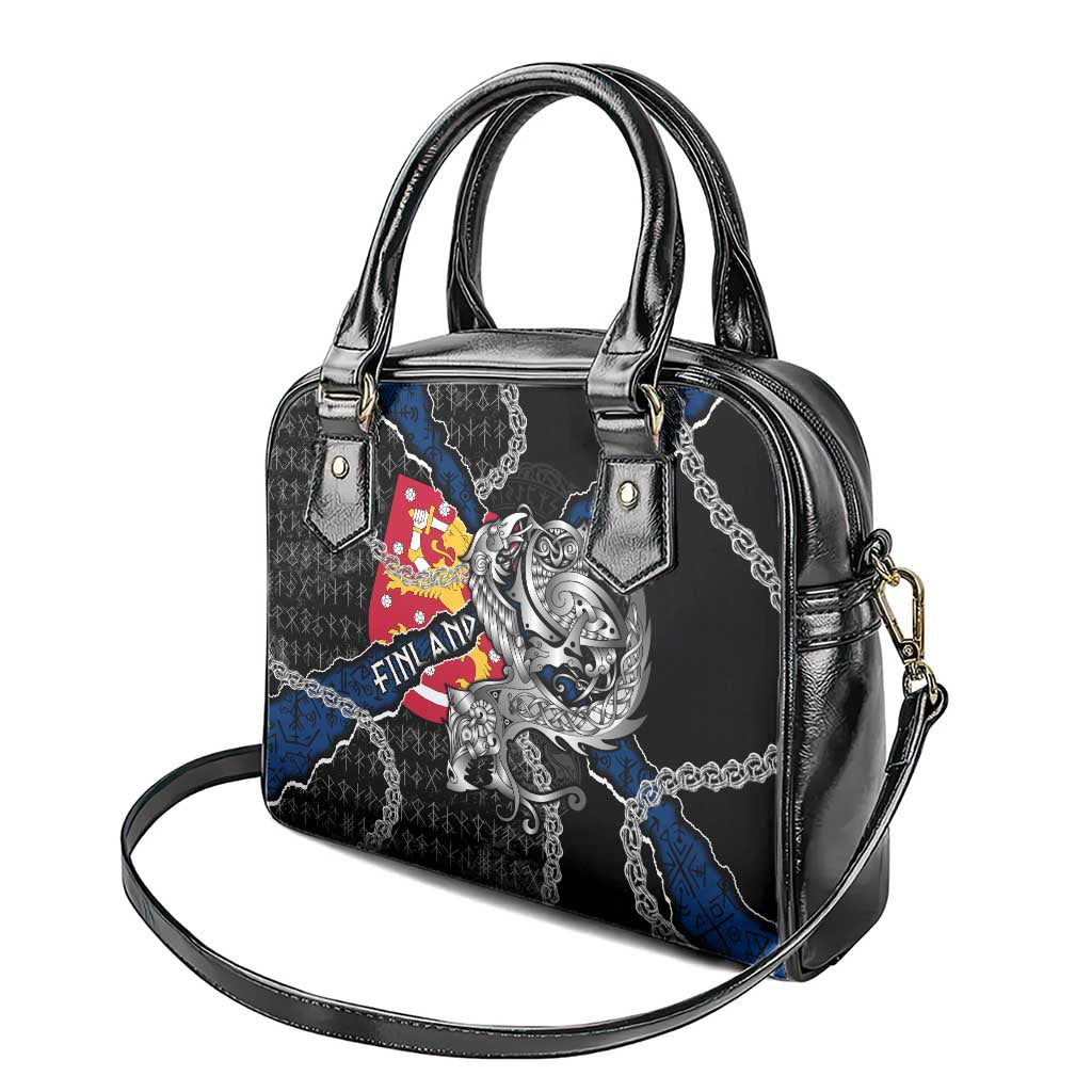 Finland Vikings Shoulder Handbag Nordic Lion Bound in Runes and Chains DT02