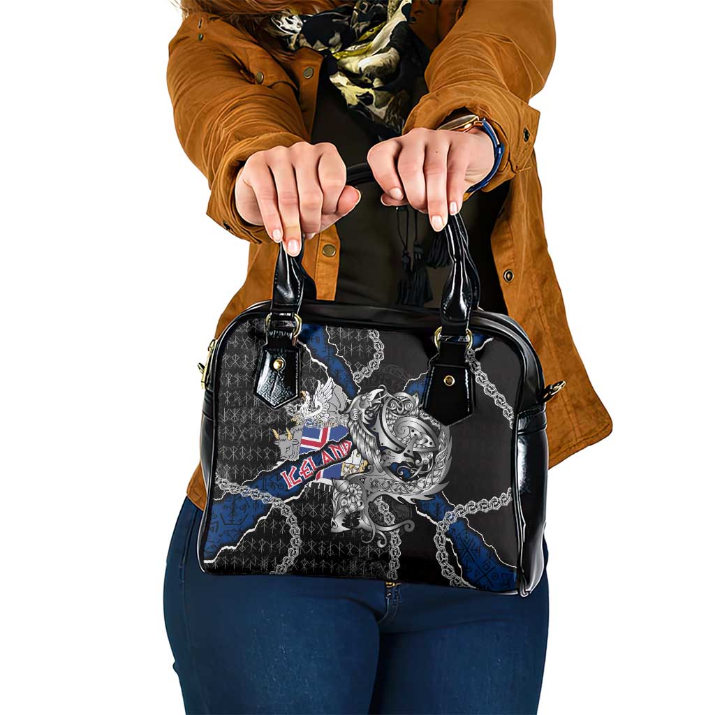 Iceland Vikings Shoulder Handbag Nordic Lion Bound in Runes and Chains DT02